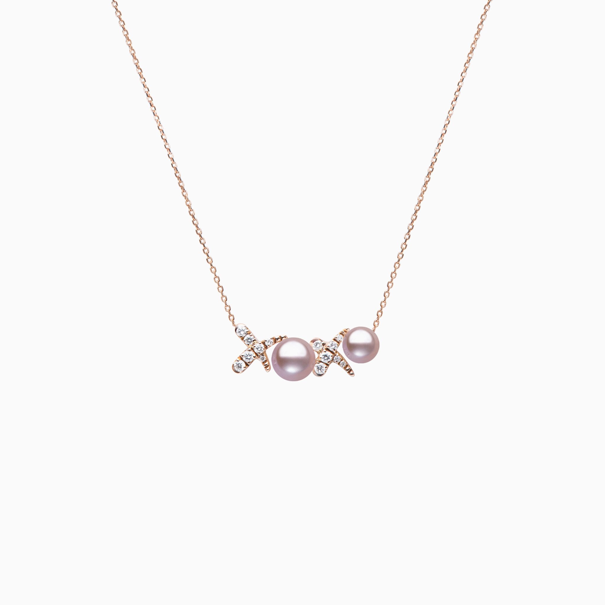 Pink Pearl Pendant Necklace With Pavé Diamond Accent In 18k Rose